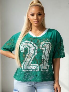 Lace Football Jersey- Green 21 Graphic